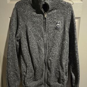 Psycho Bunny Gray Zip-Up Knit Jacket